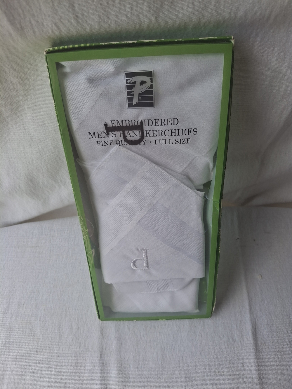Embroidered White Men's Handkerchiefs - Pack of 4 P Initial